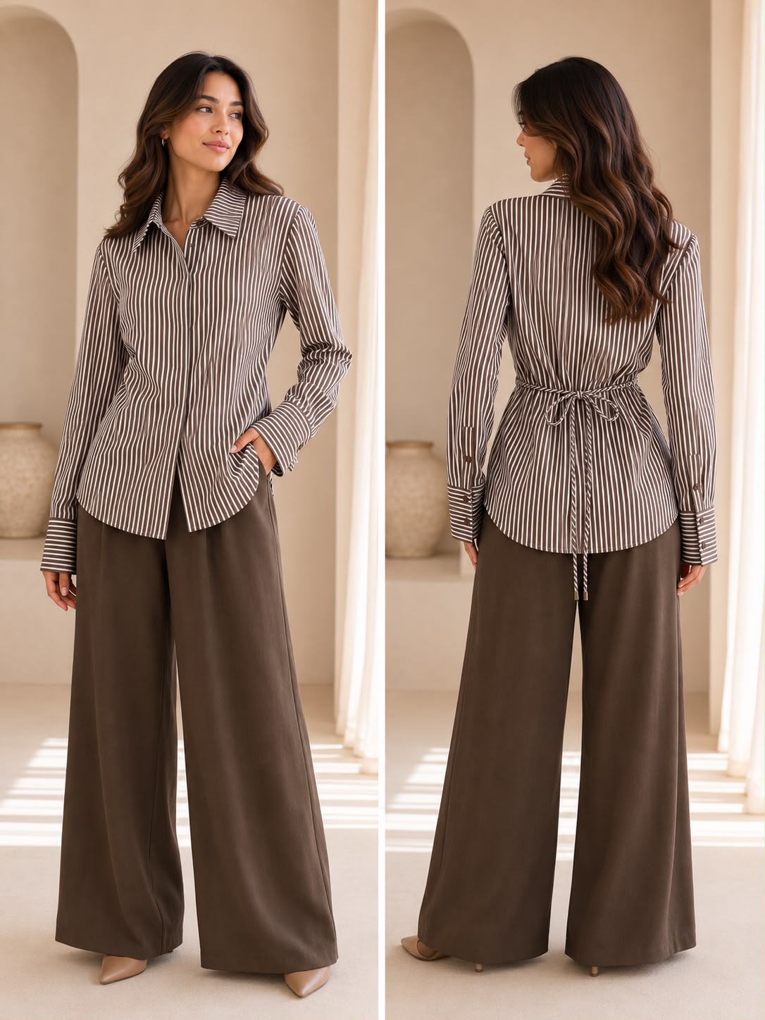 Liora Tie Blouse Chocolate Stripe