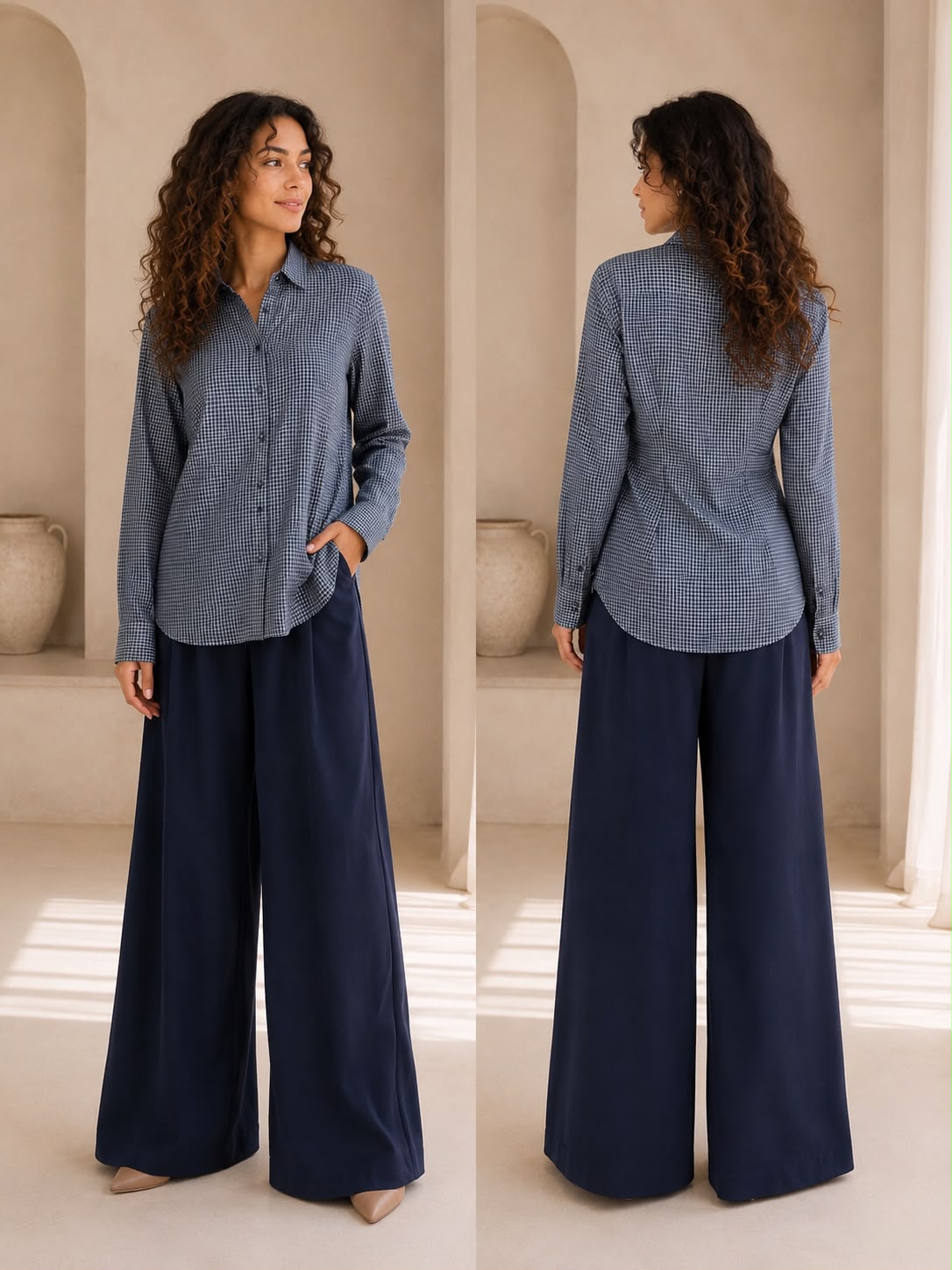 Ella Check Blouse Navy